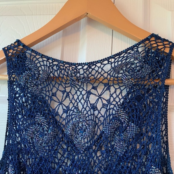 Vintage Le Château blue medium beaded tank top - Picture 3 of 6